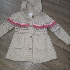 Janie and Jack Beige Hooded Sweater with Pink Accents